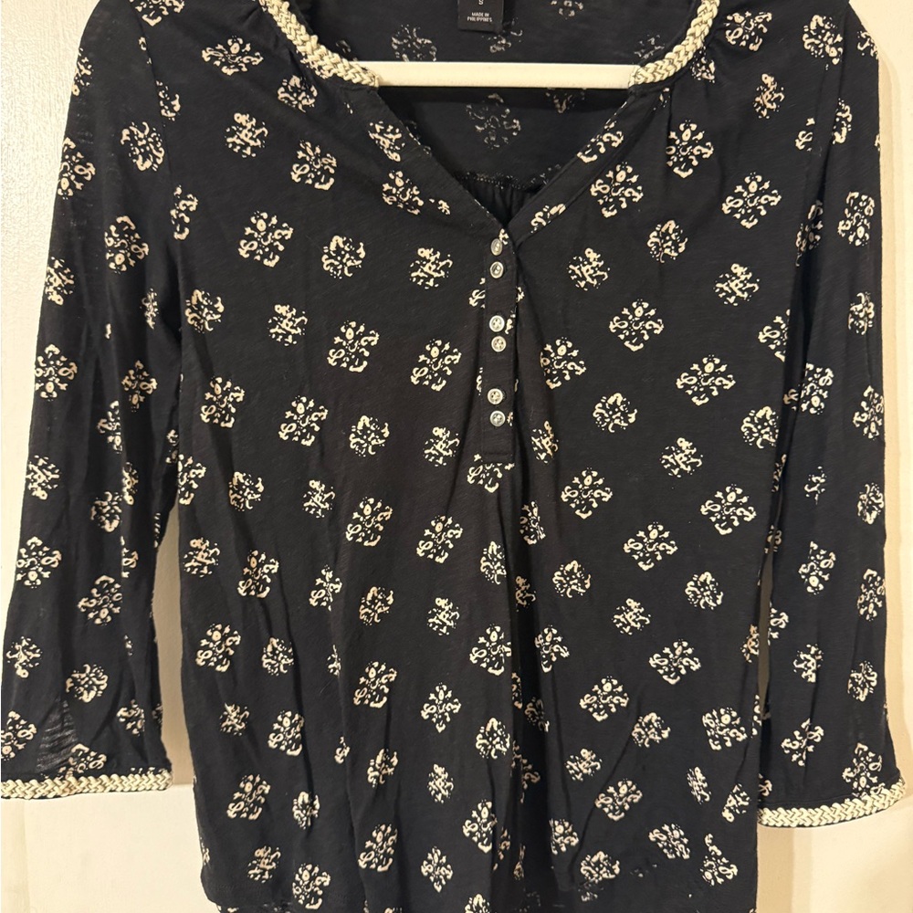 Lucky Brand Black and Cream Floral Blouse